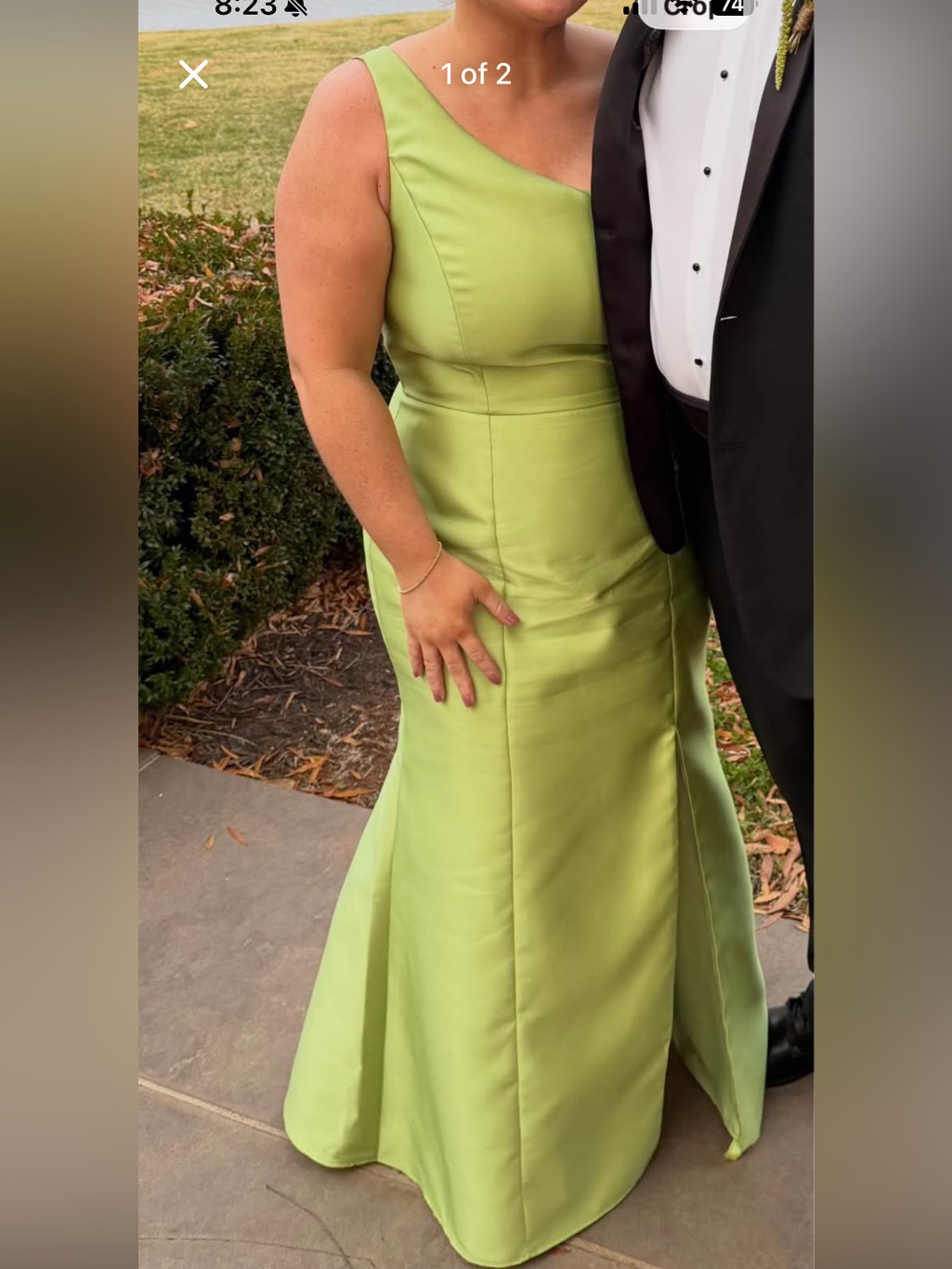 One-Shoulder Lime Mojito Green Alfred Sung For Bella Bridesmaids Dress